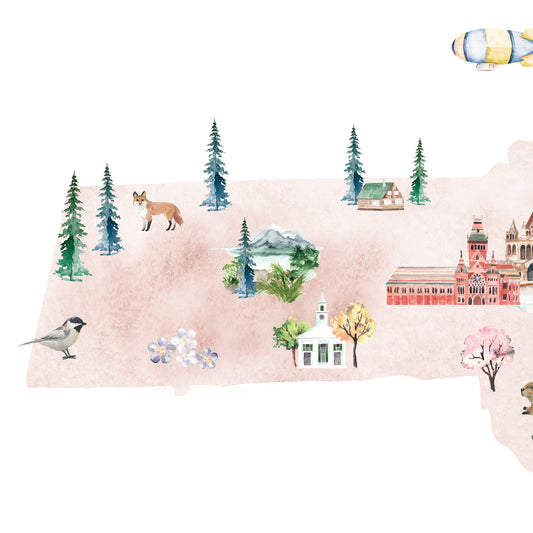 Massachusetts Illustrated State Map Art Print