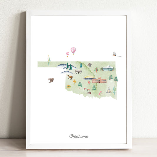 Oklahoma Illustrated State Map Art Print