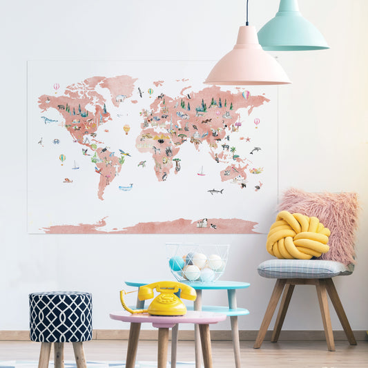 Illustrated Animals World Map Decal