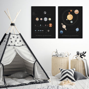 The Planets and Moons of the Solar System Art Print Set