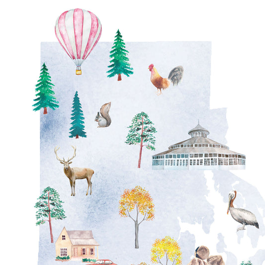 Rhode Island Illustrated State Map Art Print