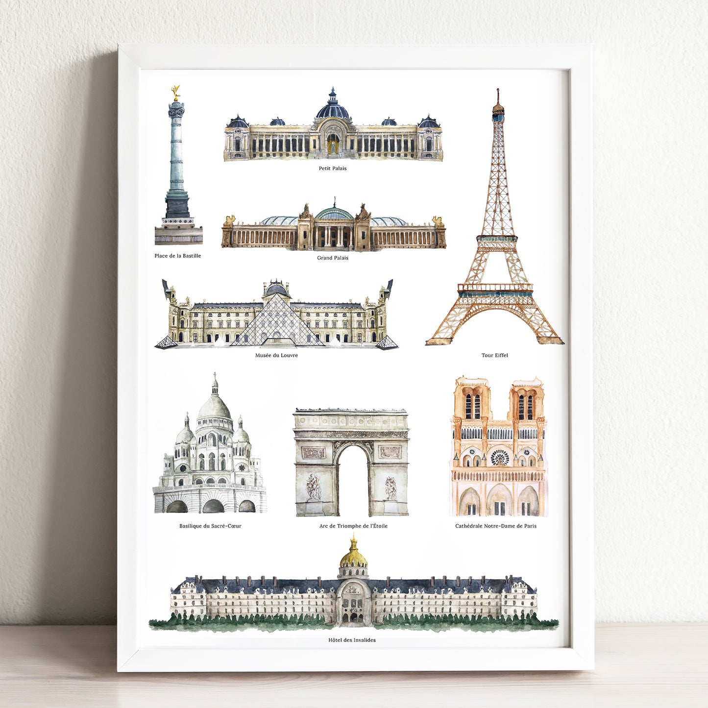 Landmarks of Paris Illustrated Art Print