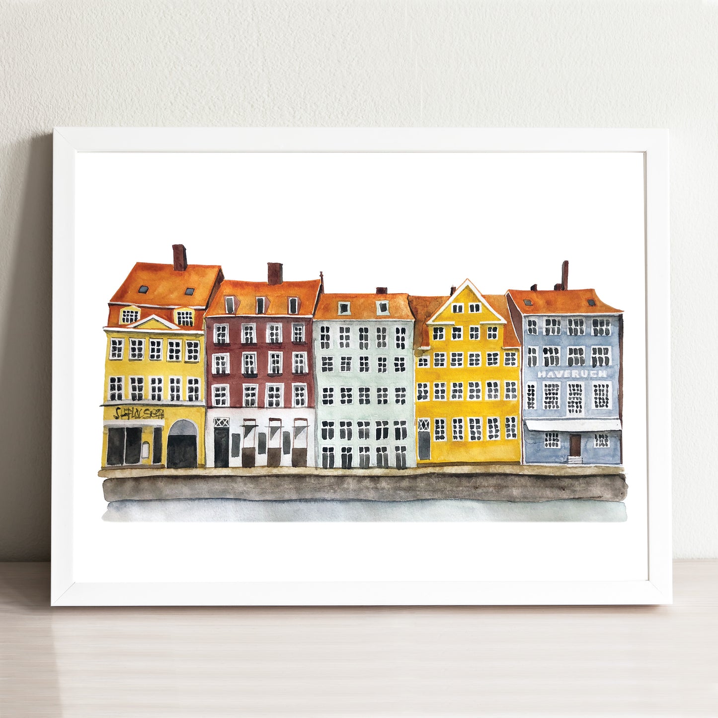 Copenhagen Streetscape Illustrated Art Print