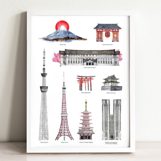 Landmarks of Tokyo Illustrated Art Print