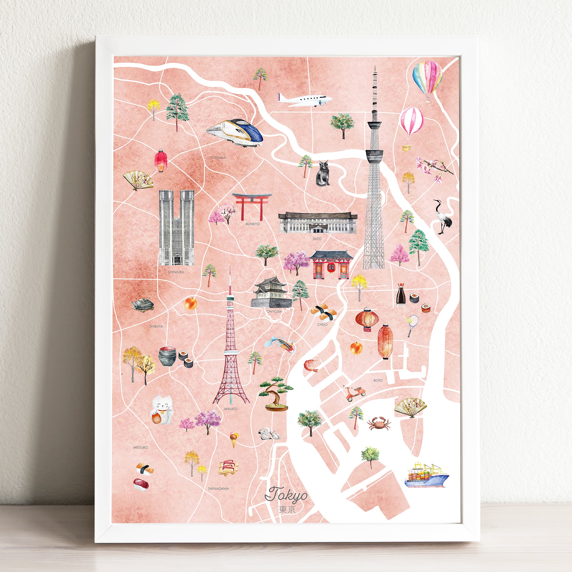 Tokyo Illustrated City Map Art Print 11 x 14 in / Gradient / Print Only