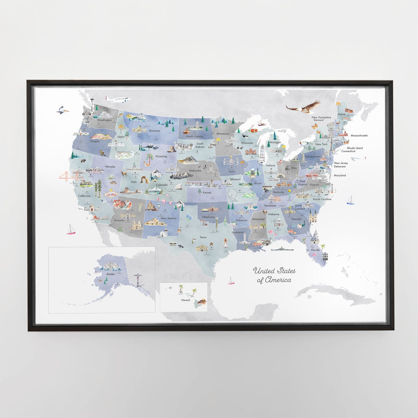 United States Educational Illustrated Map Art Print