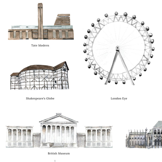 Landmarks of London Illustrated Art Print