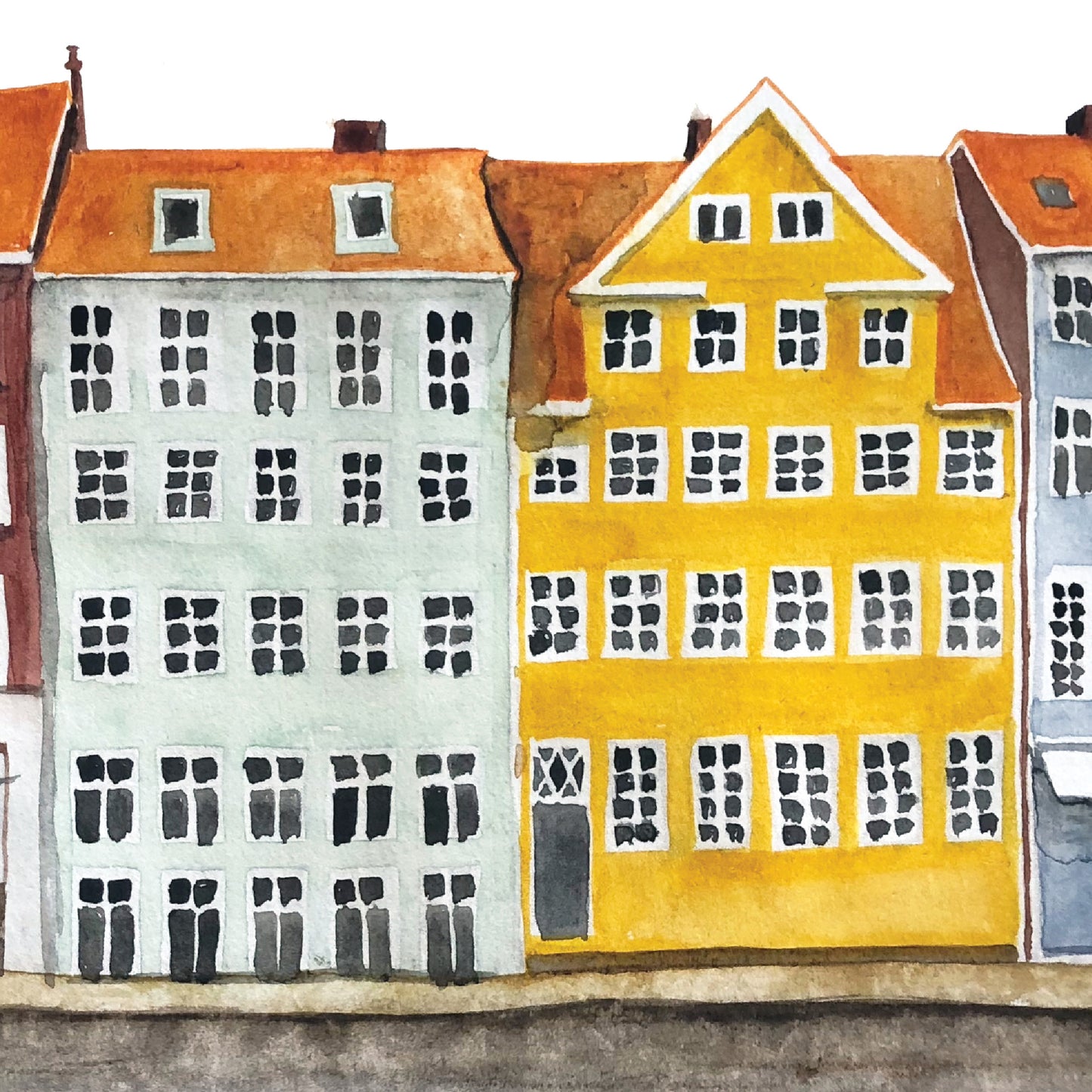 Copenhagen Streetscape Illustrated Art Print