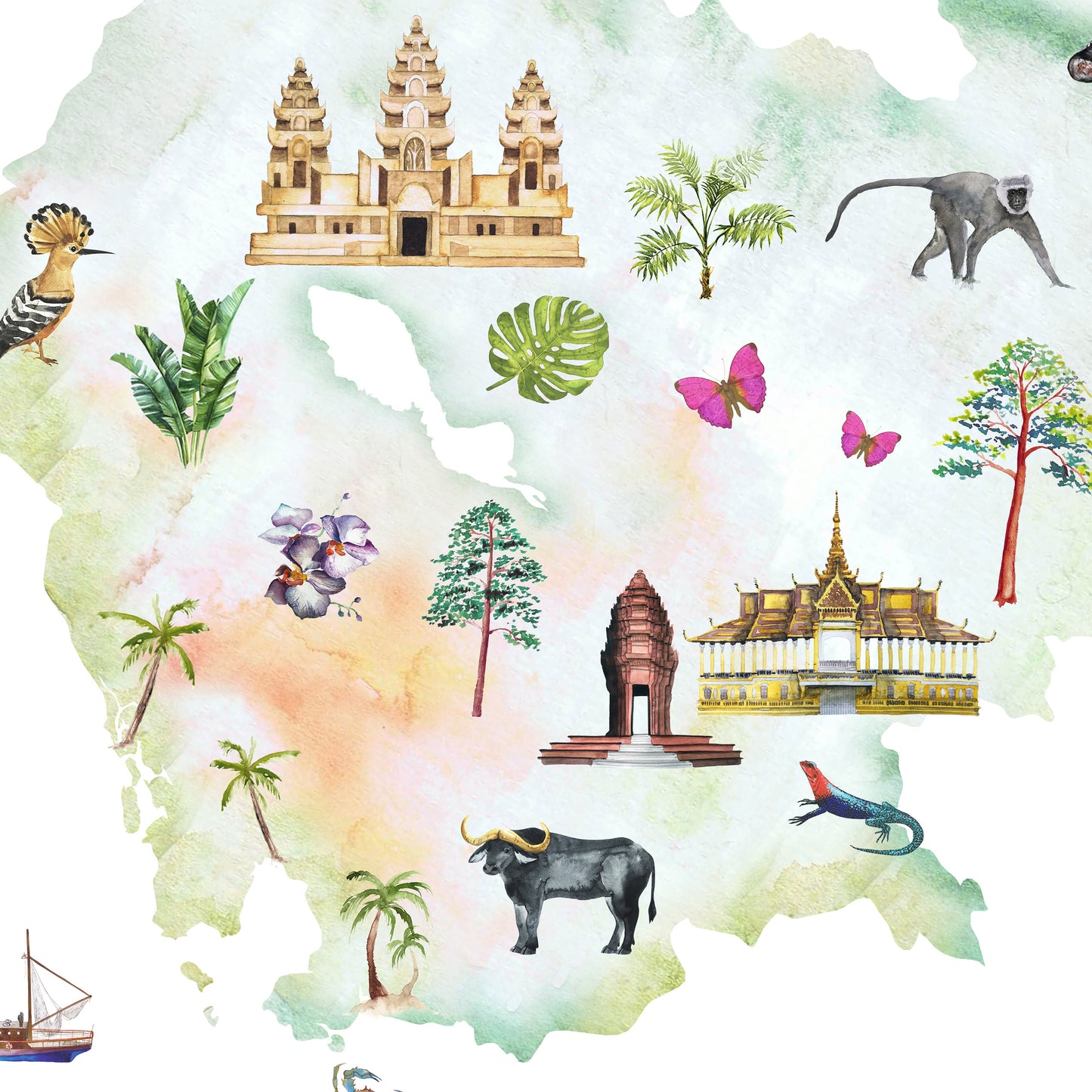Cambodia Illustrated Map Art Print