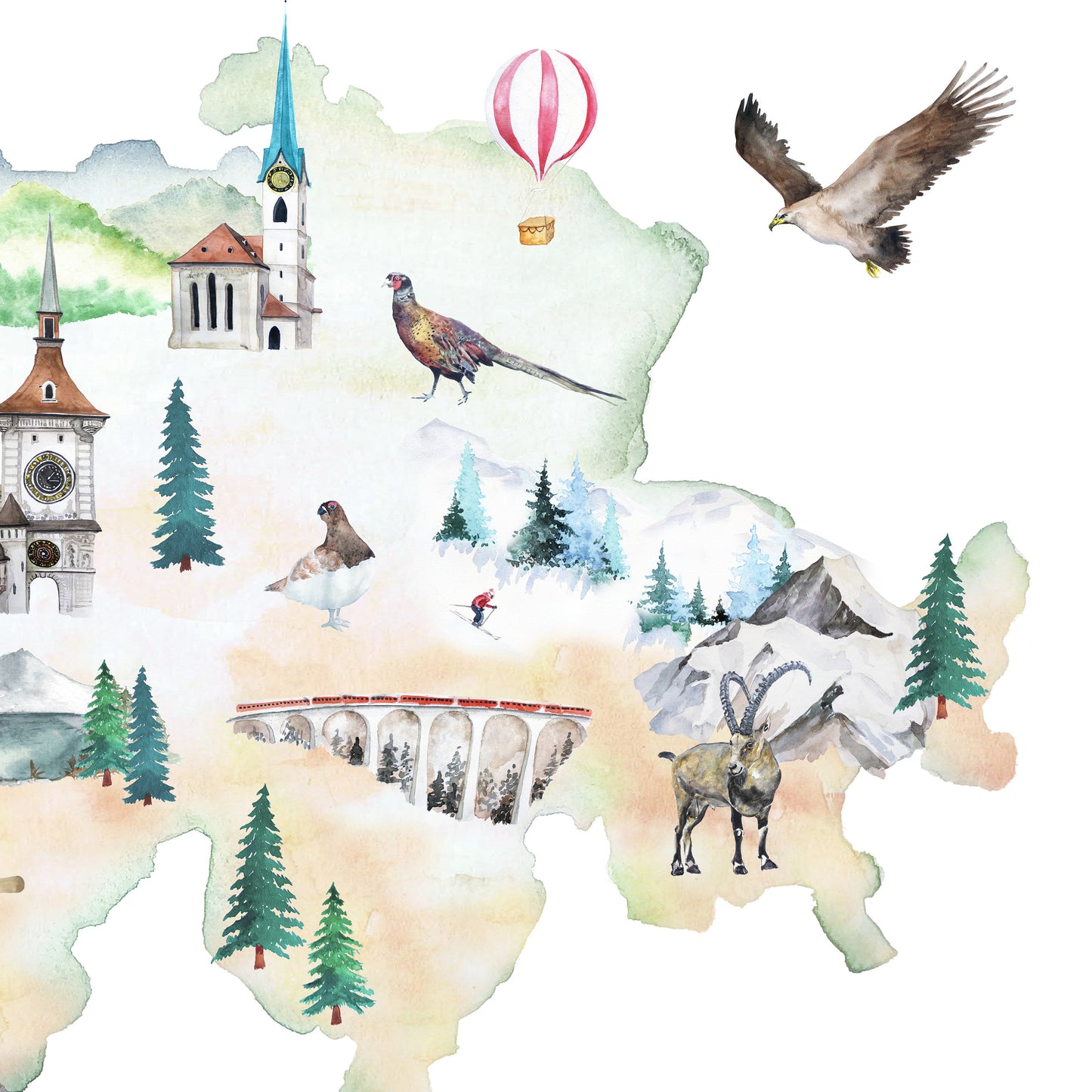 Switzerland Illustrated Map Art Print