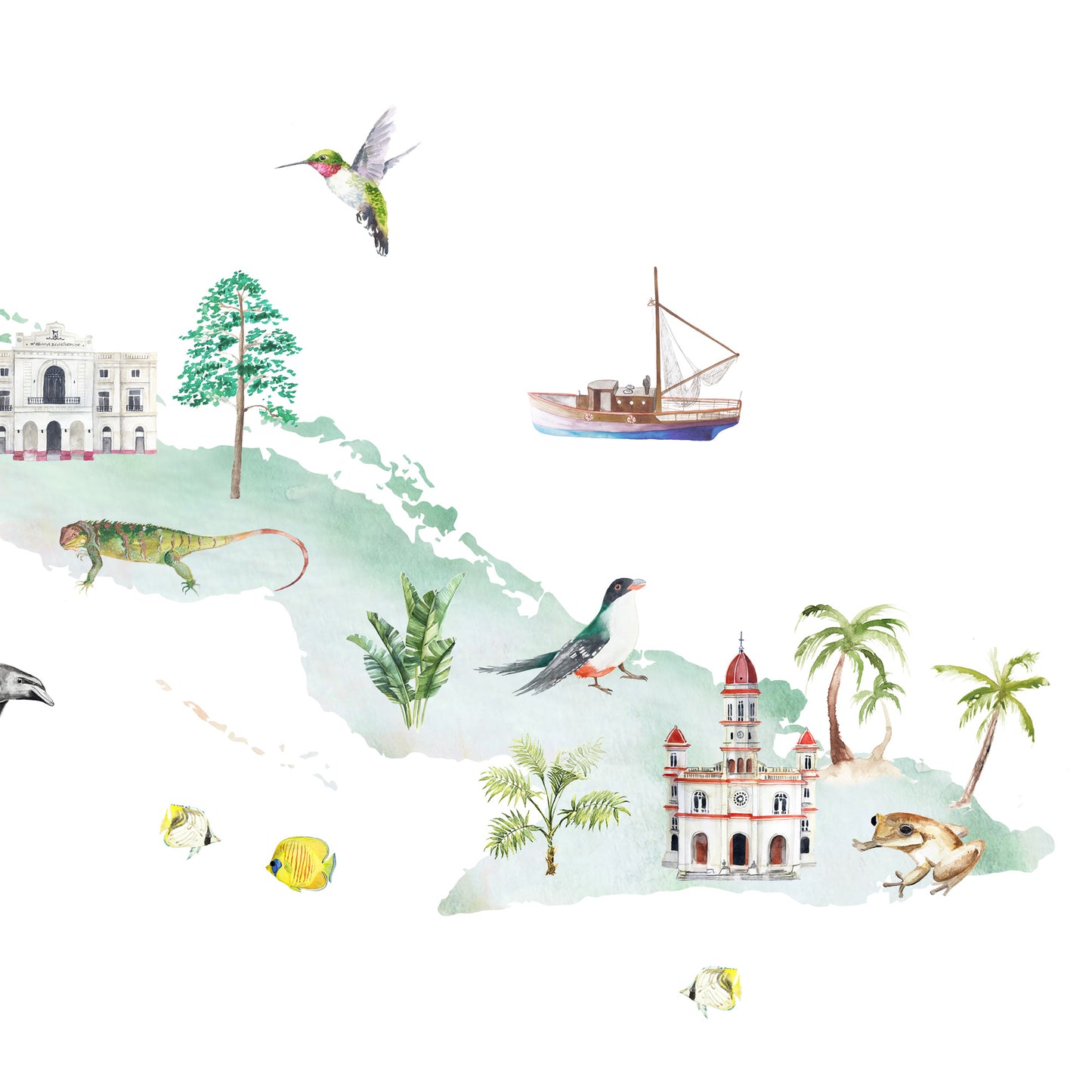Cuba Illustrated Map Art Print