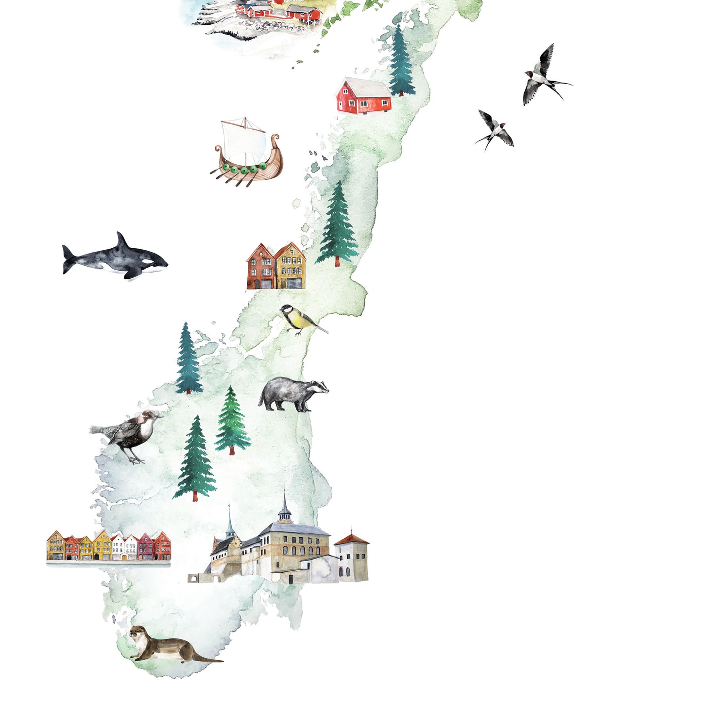 Norway Illustrated Map Art Print