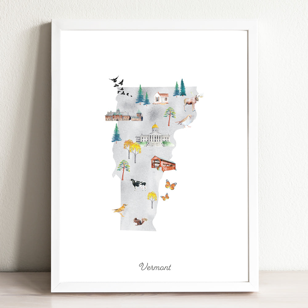 Vermont Illustrated State Map Art Print