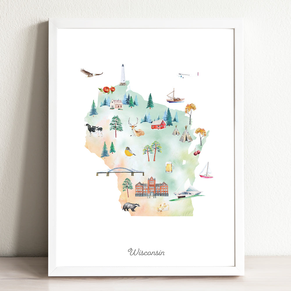Wisconsin Illustrated State Map Art Print