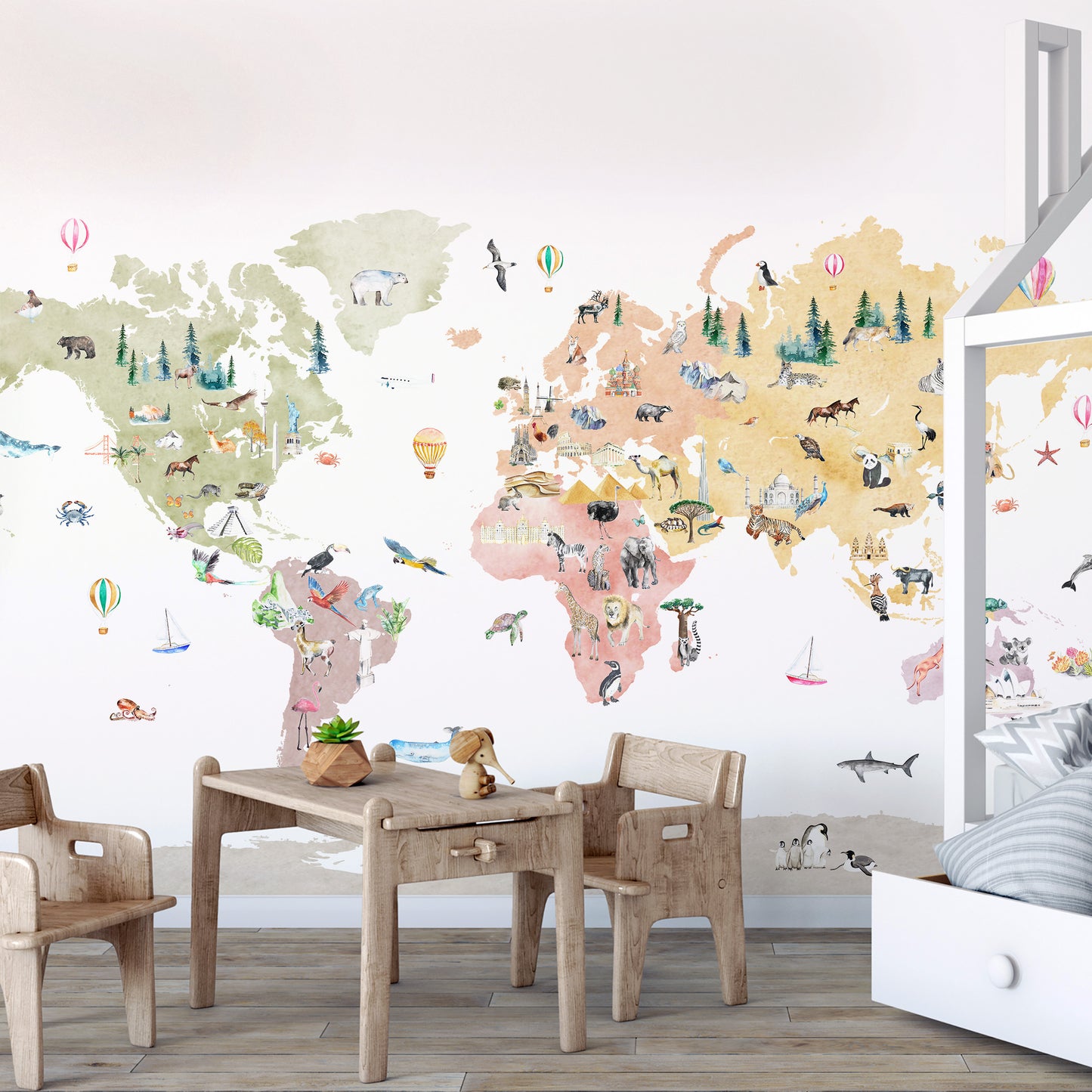 Illustrated Animals World Map Decal