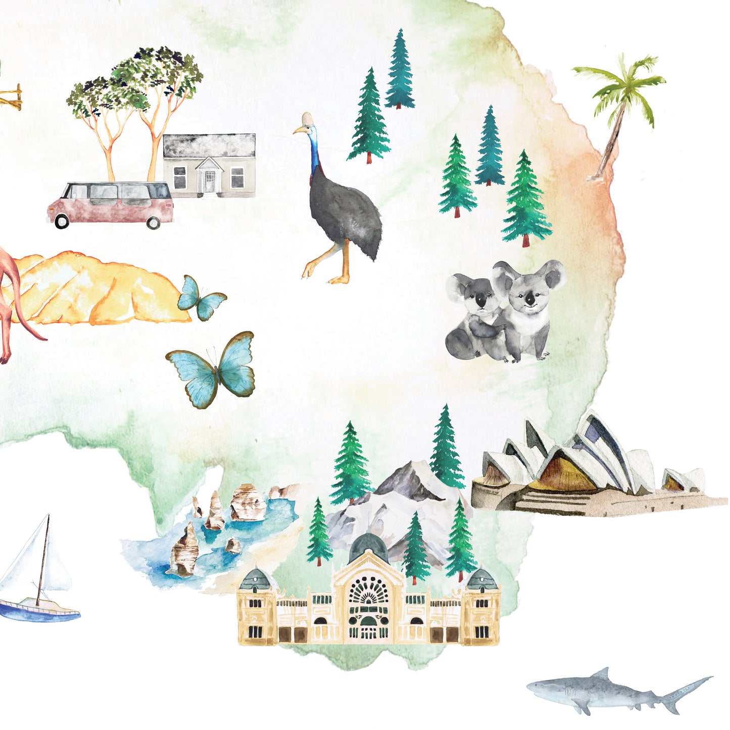 Australia Illustrated Map Art Print