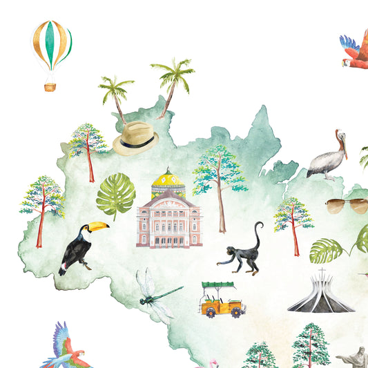 Brazil Illustrated Map Art Print