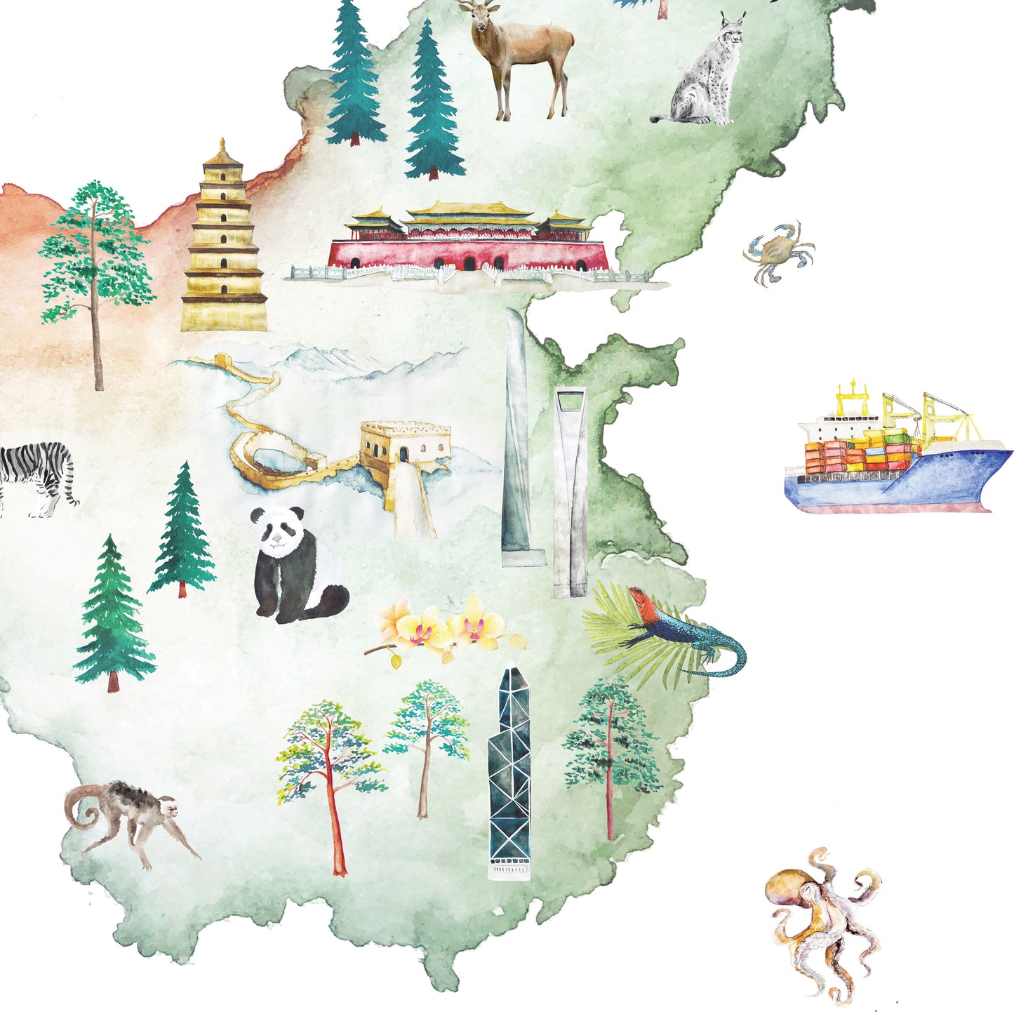 China Illustrated Map Art Print