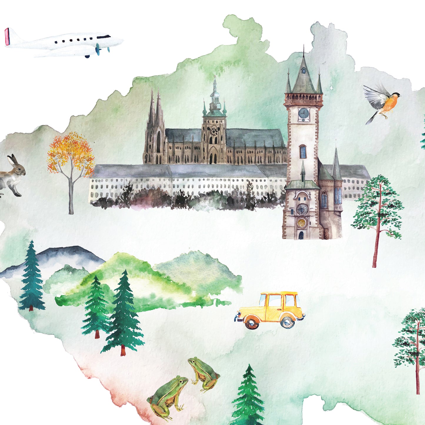 Czechia Illustrated Map Art Print