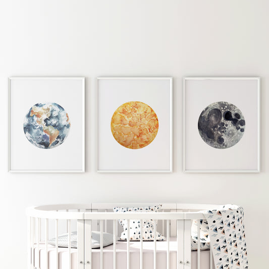 Earth + Sun + Moon Art Print Set