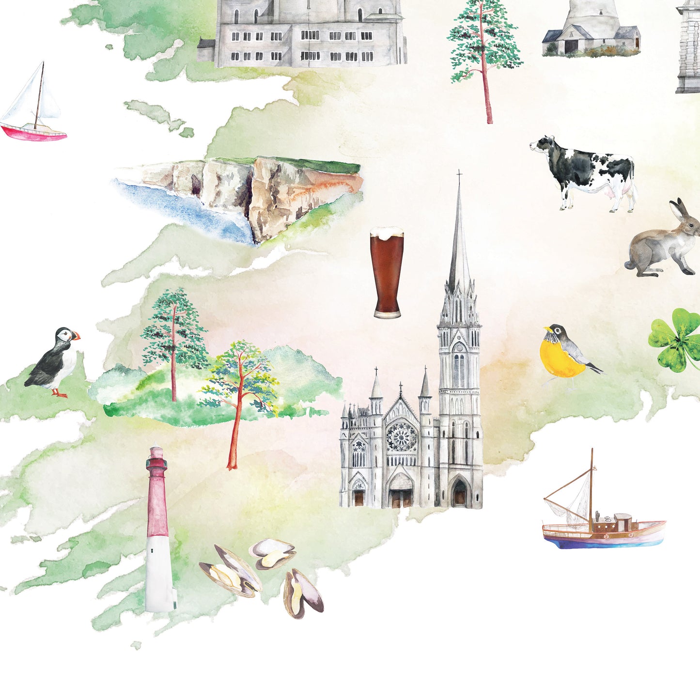 Ireland Illustrated Map Art Print