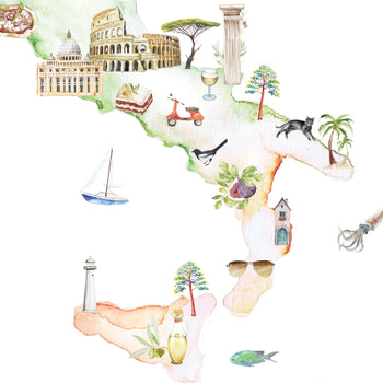 Italy Illustrated Map Art Print