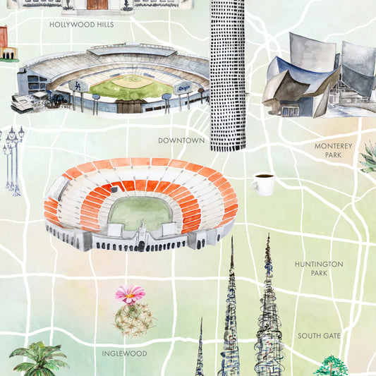 Los Angeles Illustrated City Map Art Print