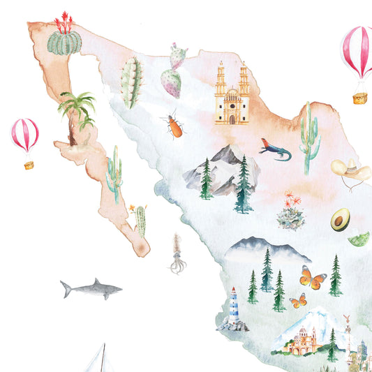 Mexico Illustrated Map Art Print