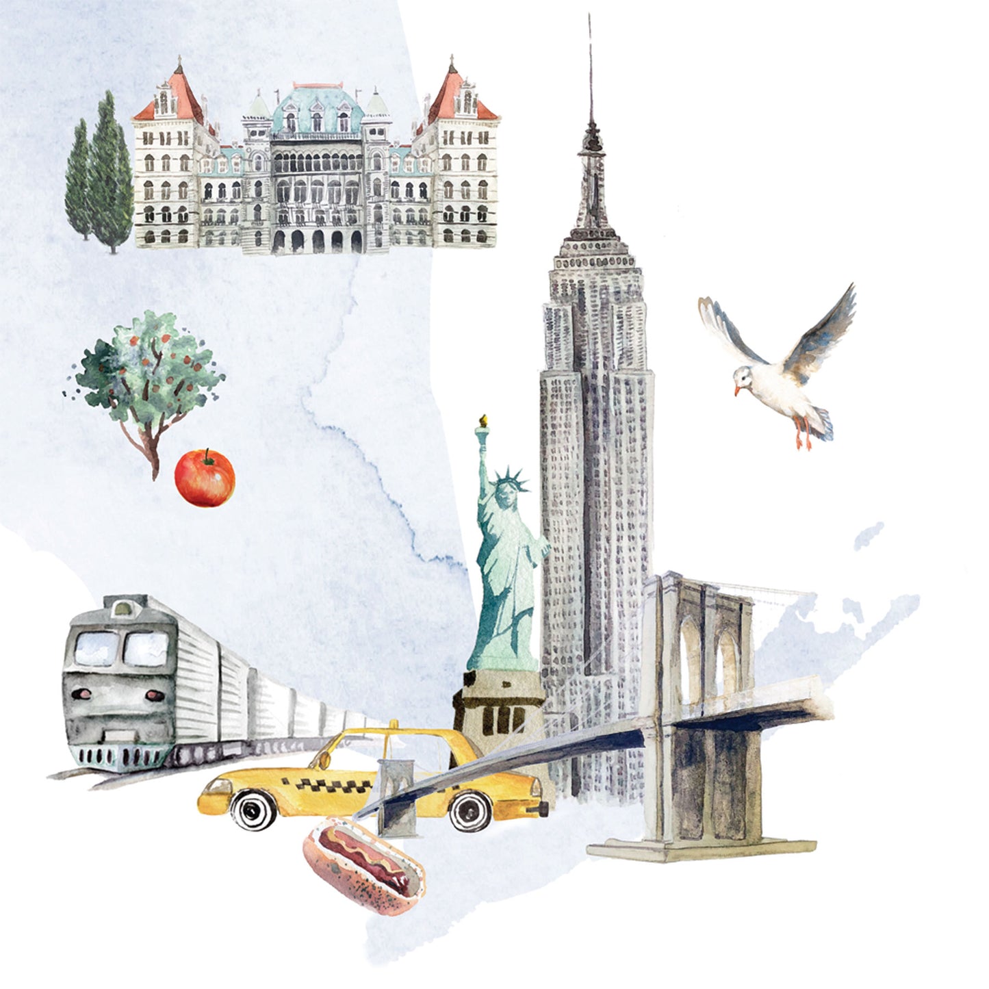New York Illustrated State Map Art Print