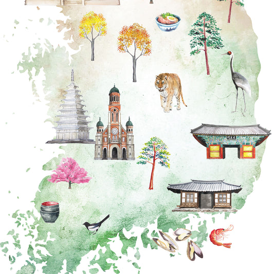 South Korea Illustrated Map Art Print